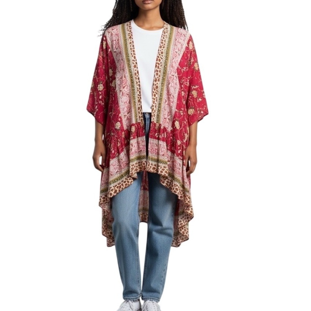 Umgee‎ kimono Duster Open Front Floral Print Lightweight Bohemian Festival Cover